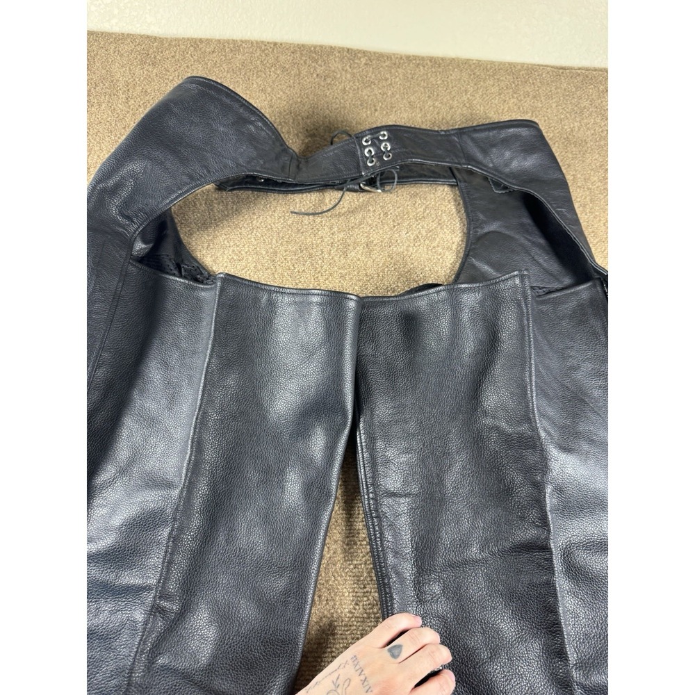FMC First Manufacturing Co Black Leather Motorcycle Chaps Men's Size 5X 5XL - Picture 12 of 13